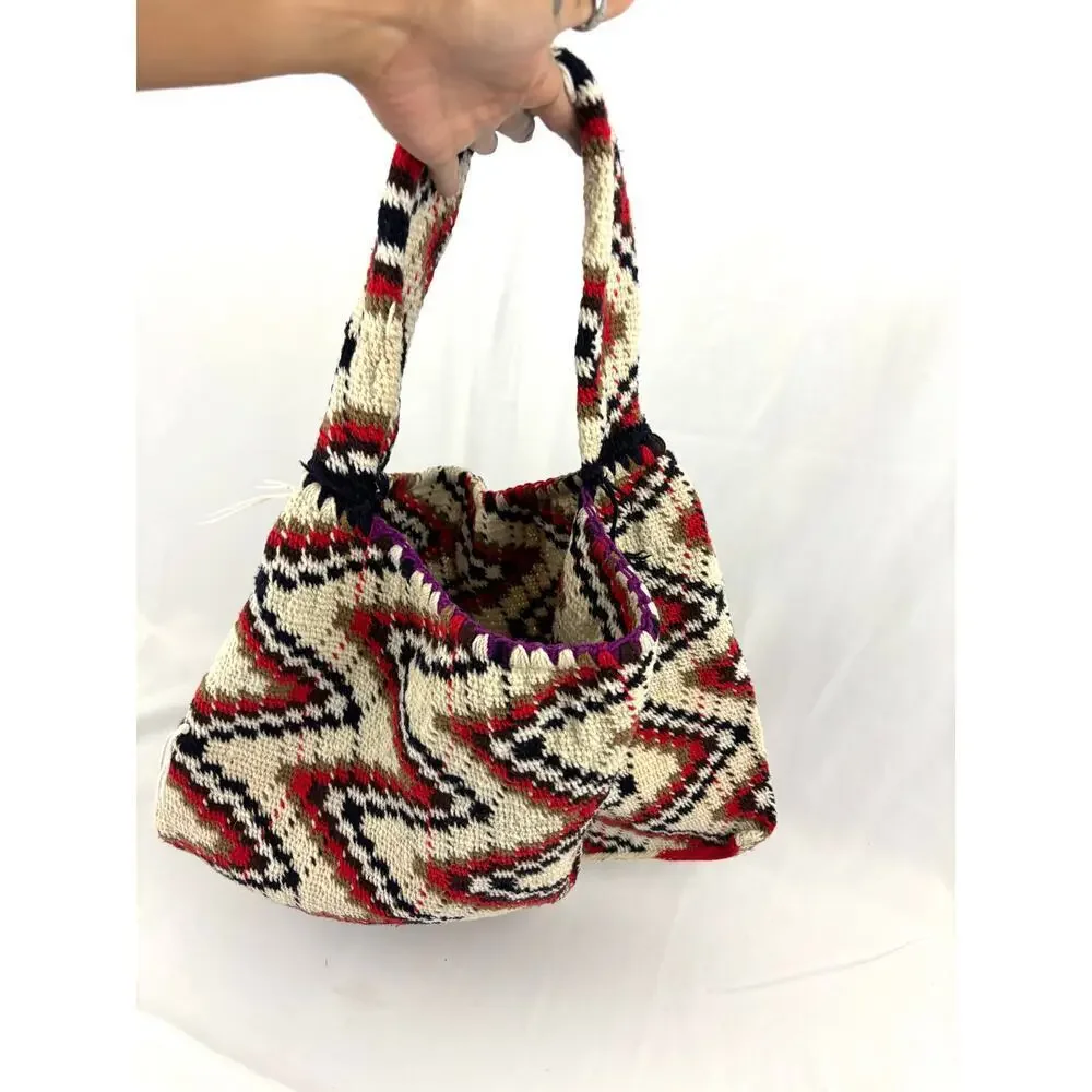 VTG Handmade Crocheted Hand Woven Purse Zigzag‎